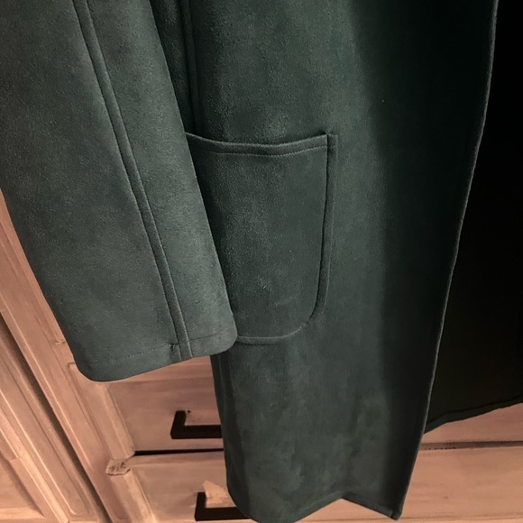 Jude Connally Faux Suede Emerald Green Long Open Front Birdie Jacket - Picture 5 of 9